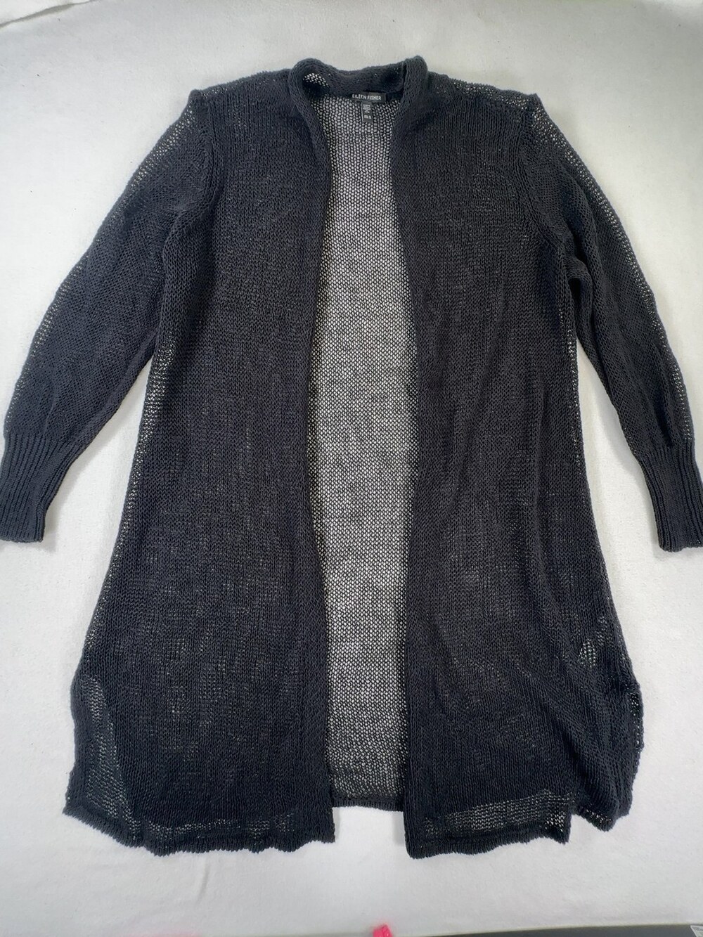 Eileen Fisher Cardigan Sweater Organic Linen Cotton Black Womens Size Medium